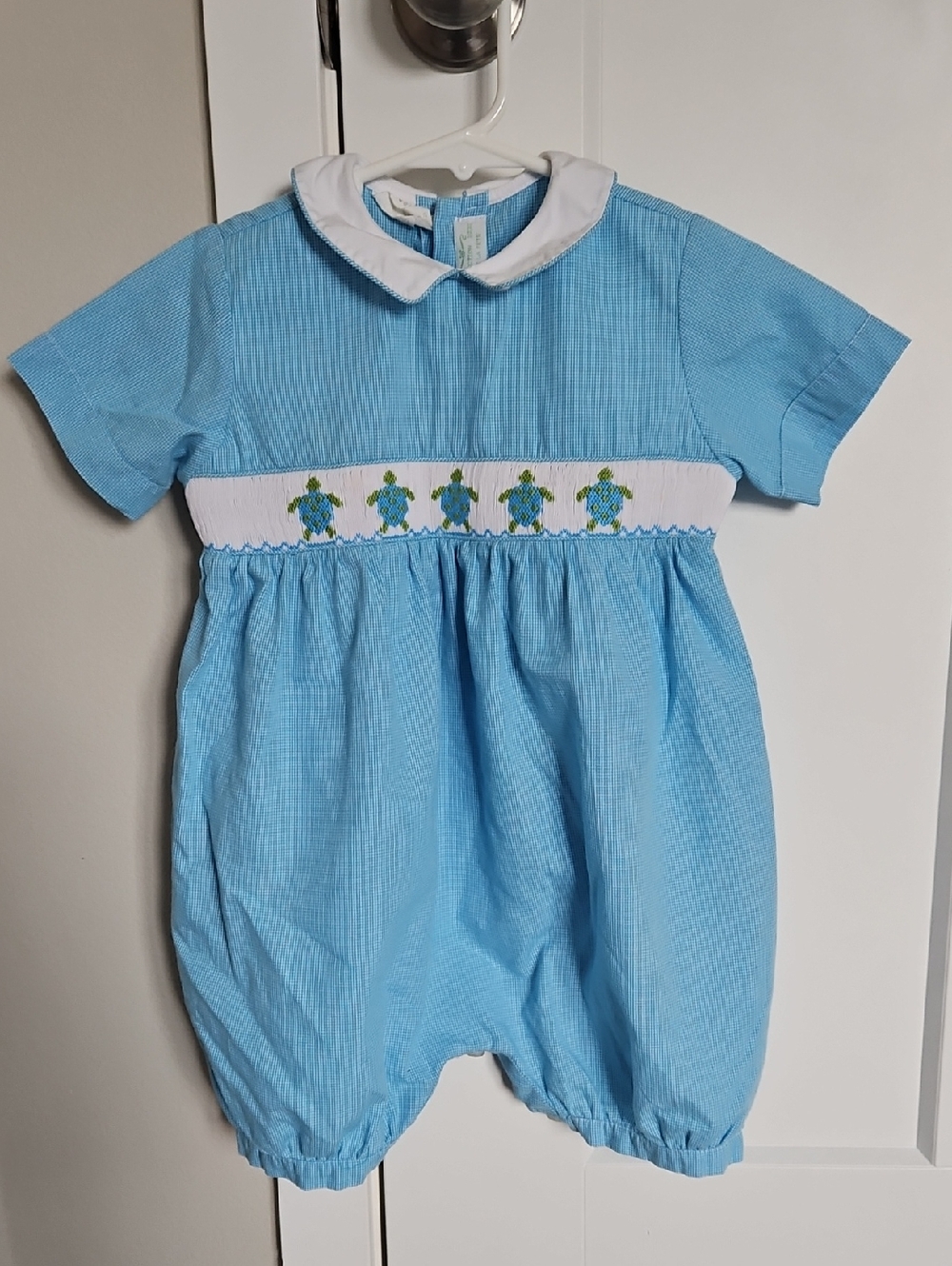 Vive Le Fete Smocked Bubble Romper with Turtle Embroidery
